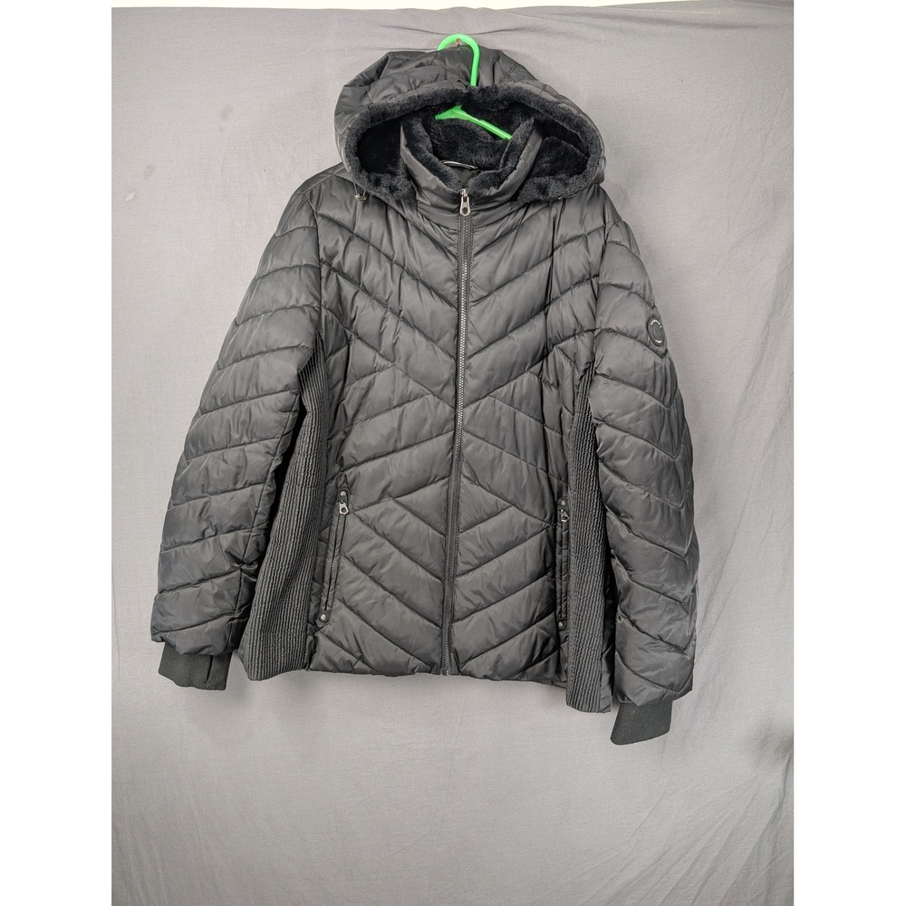 Nautica Womens XXL Black Puffer Jacket Detachable Hood Water Resistant